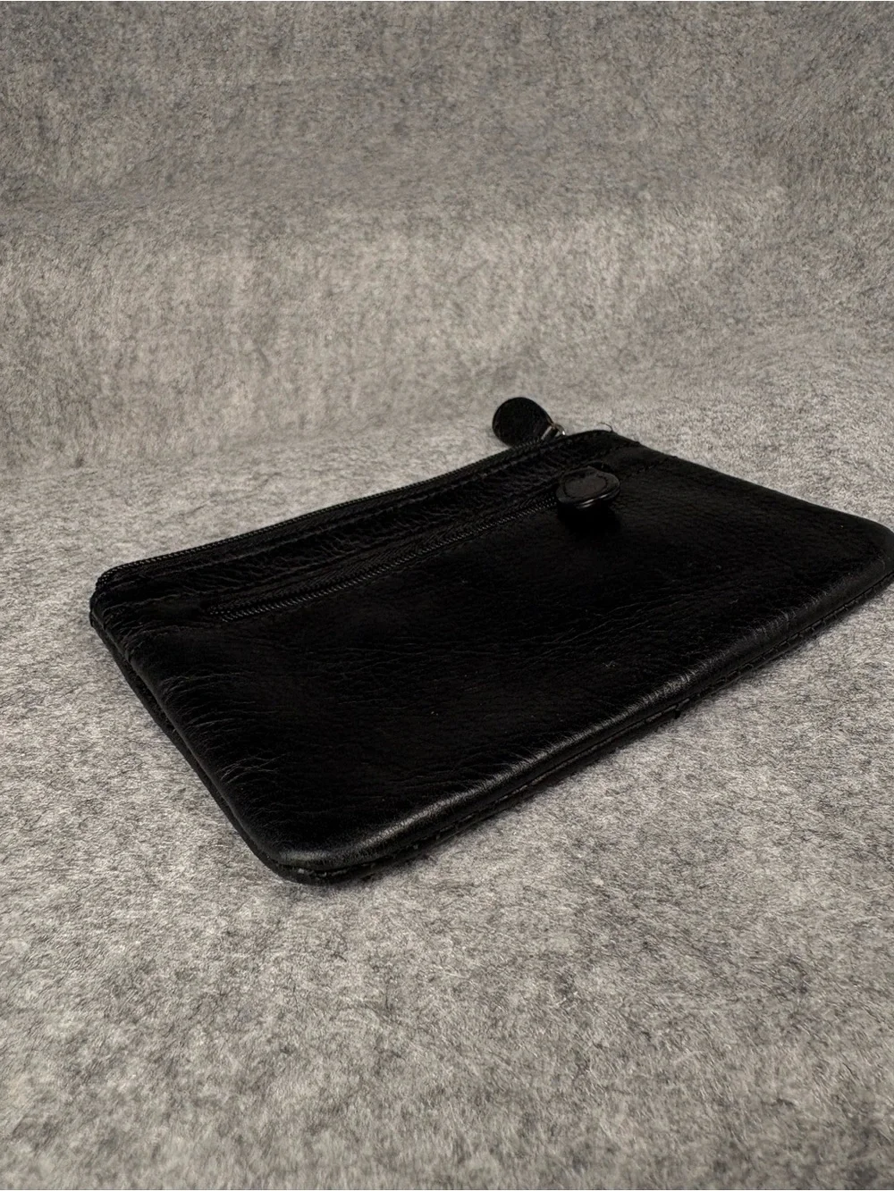 Black Genuine Leather Zip Coin Purse Card Holder Wallet